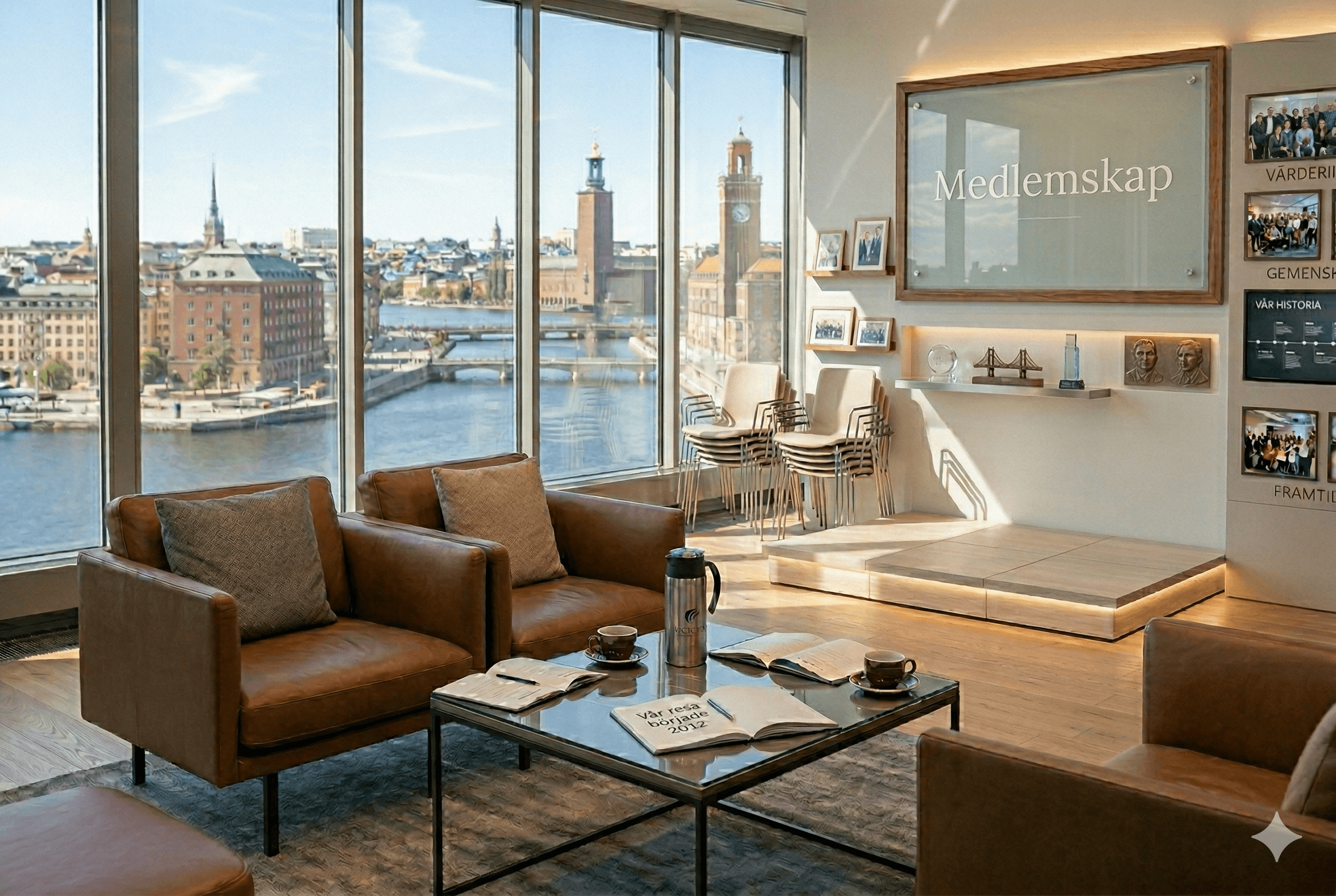 Strategiskt möte med stadsutsikt i bakgrunden